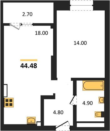 Продажа 1-комнатной квартиры 44,5 м², 2/22 этаж