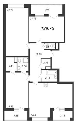 129,8 м², 4-комн. квартира, 2/8 этаж