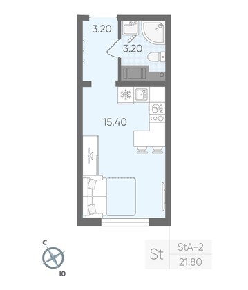 Продажа квартиры-студии 21,8 м², 4/20 этаж