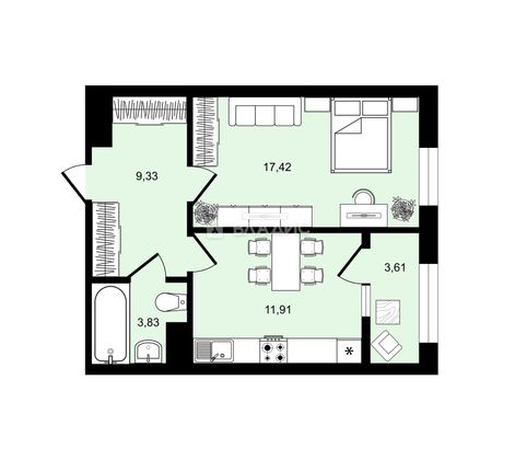 Продажа 1-комнатной квартиры 46 м², 2/9 этаж