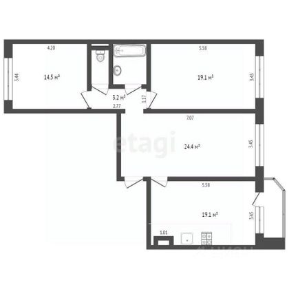 Продажа 3-комнатной квартиры 85,1 м², 12/14 этаж