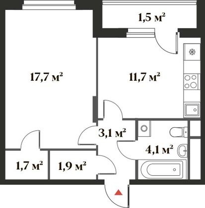 41,7 м², 1-комн. квартира, 4/6 этаж