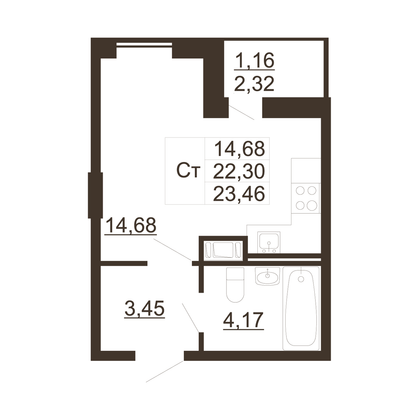 23,5 м², студия, 6/11 этаж