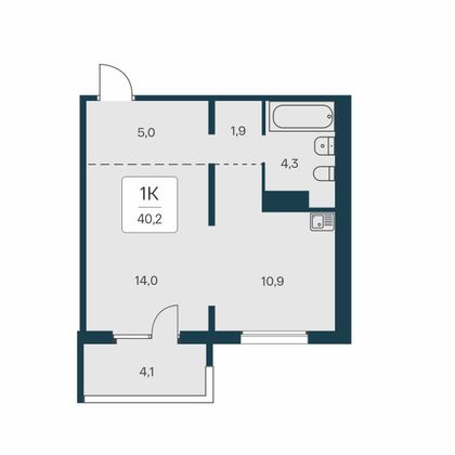 40,2 м², 1-комн. квартира, 7/17 этаж