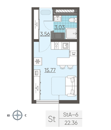 Продажа квартиры-студии 22,4 м², 24/25 этаж