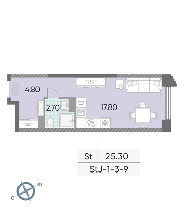Продажа квартиры-студии 25,3 м², 3/58 этаж