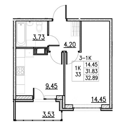 Продажа 1-комнатной квартиры 31,8 м², 3/12 этаж