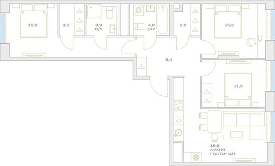 Продажа 3-комнатной квартиры 84,3 м², 14/23 этаж