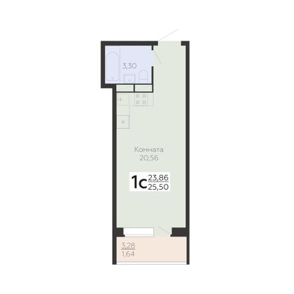 Продажа 1-комнатной квартиры 25,5 м², 2/19 этаж