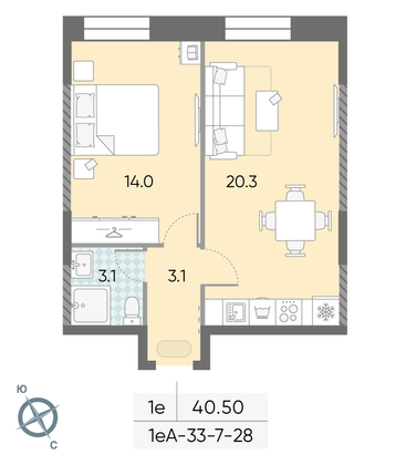 Продажа 1-комнатной квартиры 40,5 м², 26/28 этаж