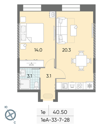 Продажа 1-комнатной квартиры 40,5 м², 28/28 этаж