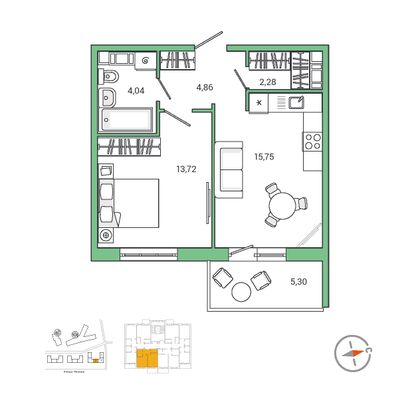 42,4 м², 1-комн. квартира, 7/9 этаж