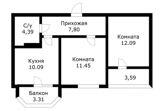 Продажа 2-комнатной квартиры 44 м², 12/19 этаж