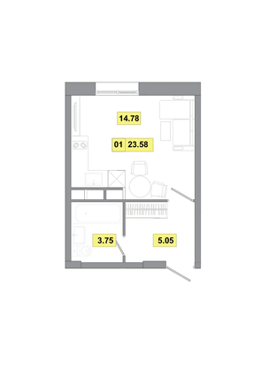 Продажа 1-комнатной квартиры 23,6 м², 5 этаж