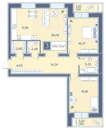Продажа 3-комнатной квартиры 106,7 м², 11/16 этаж