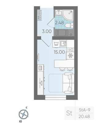 Продажа квартиры-студии 20,5 м², 9/20 этаж