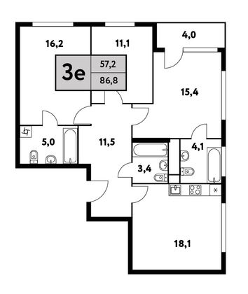 86,8 м², 4-комн. квартира, 7/35 этаж