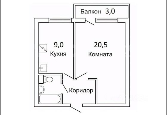 Продажа 1-комнатной квартиры 34,4 м², 7/9 этаж