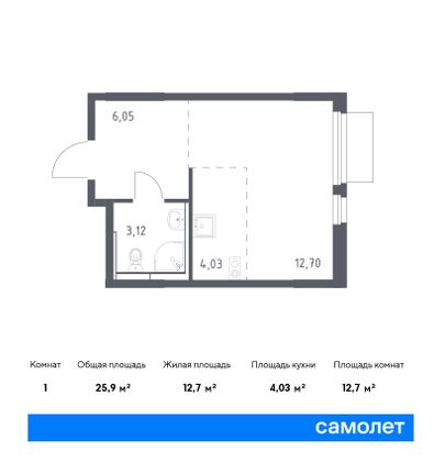 25,9 м², студия, 4/17 этаж