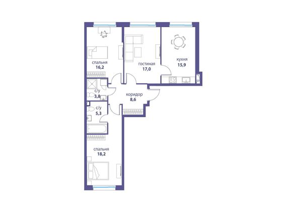 Продажа 3-комнатной квартиры 85 м², 2/25 этаж