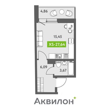 27,5 м², студия, 11/13 этаж