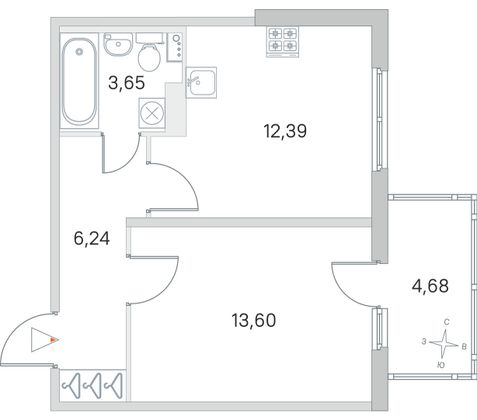 Продажа 1-комнатной квартиры 37,3 м², 4/4 этаж