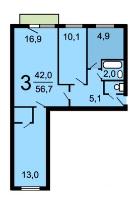 Продажа 3-комнатной квартиры 56,9 м², 1/5 этаж