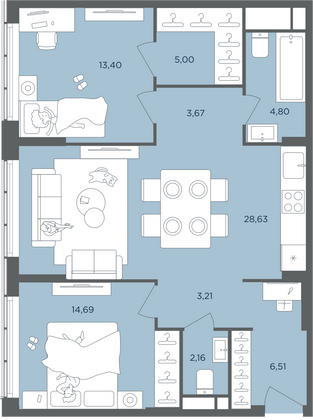 Продажа 3-комнатной квартиры 82,1 м², 33/51 этаж