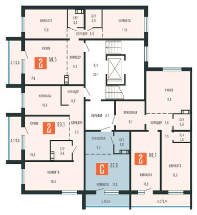 Продажа 2-комнатной квартиры 69,1 м², 9/10 этаж