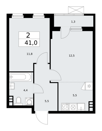 41 м², своб. планировка, 3/13 этаж