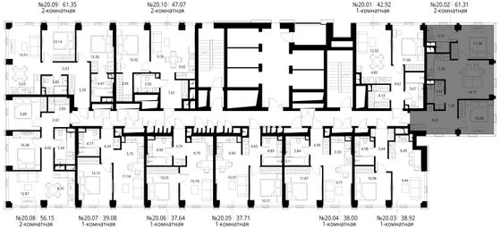 Продажа 2-комнатной квартиры 61,3 м², 20/48 этаж