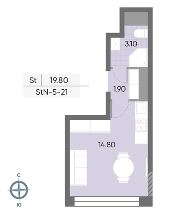 Продажа квартиры-студии 19,8 м², 21/30 этаж