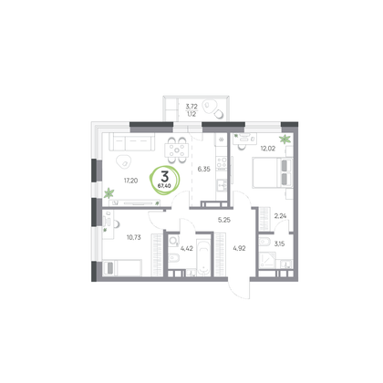 Продажа 3-комнатной квартиры 67,4 м², 3/9 этаж