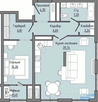 Продажа квартиры со свободной планировкой 84,7 м², 12/20 этаж