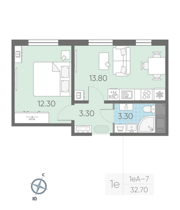 Продажа 1-комнатной квартиры 32,7 м², 2/16 этаж
