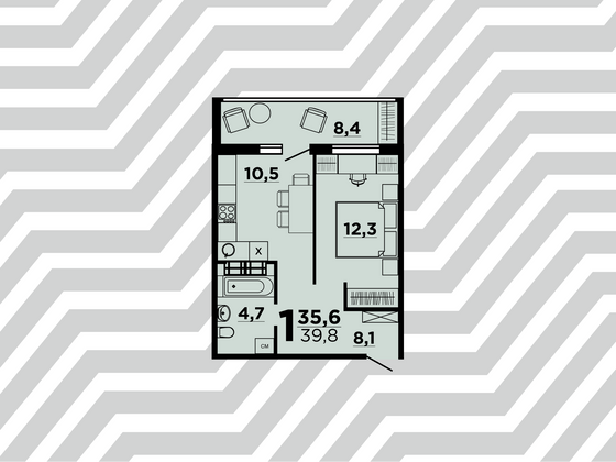 Продажа 1-комнатной квартиры 39,8 м², 9/9 этаж