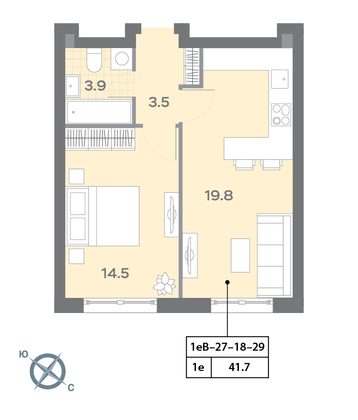 Продажа 1-комнатной квартиры 41,8 м², 23/32 этаж