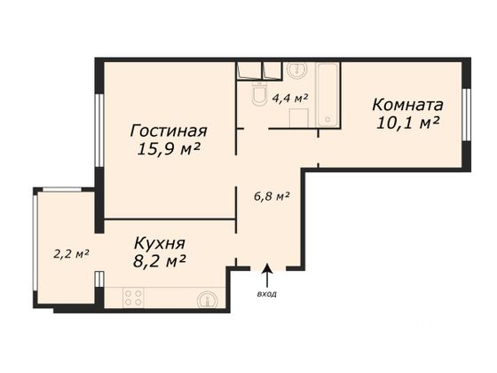 Продажа 2-комнатной квартиры 46 м², 2/4 этаж