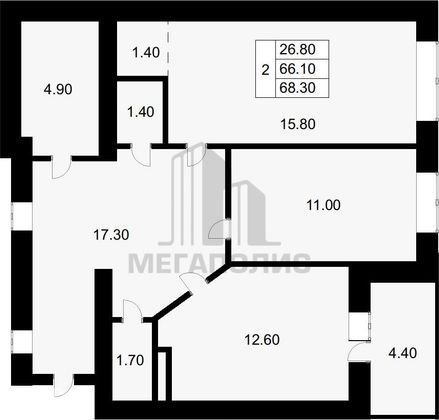 Продажа 2-комнатной квартиры 68,5 м², 2/7 этаж