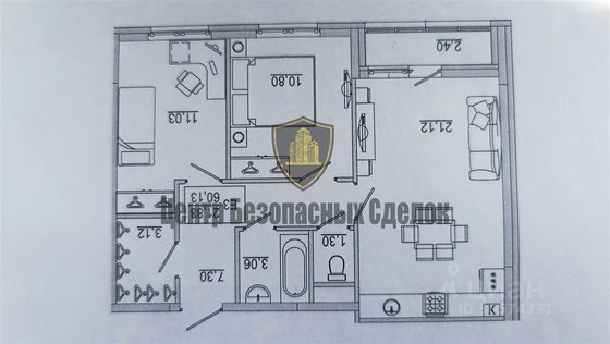 Продажа 2-комнатной квартиры 60,1 м², 6/20 этаж