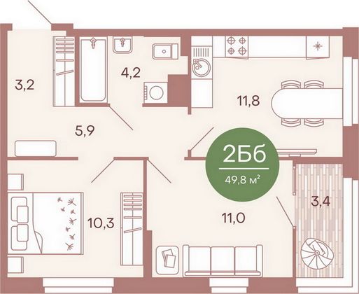 Продажа 2-комнатной квартиры 49,7 м², 4/17 этаж
