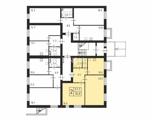 Продажа 2-комнатной квартиры 57,7 м², 2/4 этаж