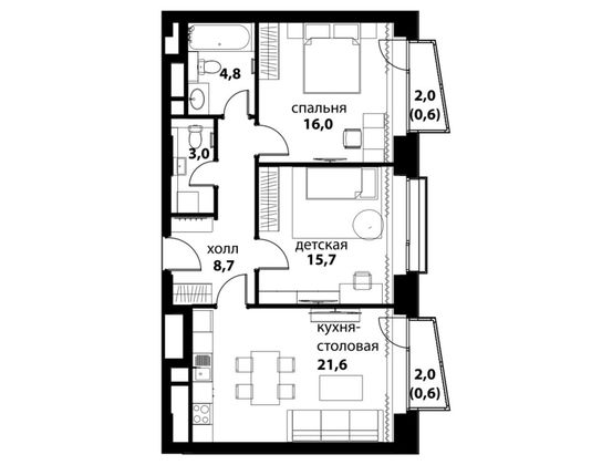 Продажа 2-комнатной квартиры 71,7 м², 5/8 этаж