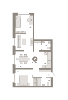 Продажа 2-комнатной квартиры 67,7 м², 8/24 этаж