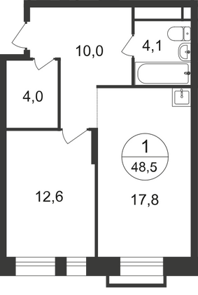 Продажа 1-комнатной квартиры 48,5 м², 3/20 этаж