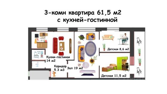 Продажа 3-комнатной квартиры 61 м², 3/5 этаж