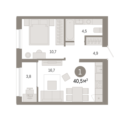 Продажа 1-комнатной квартиры 40,5 м², 9/9 этаж