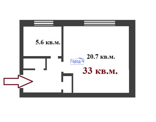 Продажа 1-комнатной квартиры 33 м², 2/2 этаж
