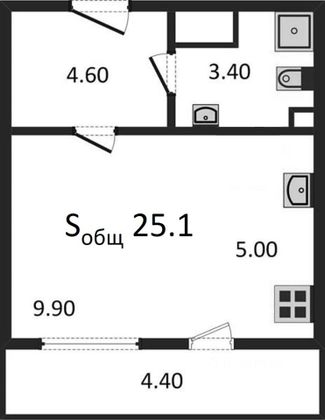 Продажа квартиры-студии 23,1 м², 7/22 этаж