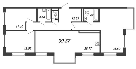 Продажа 4-комнатной квартиры 99,4 м², 3/4 этаж